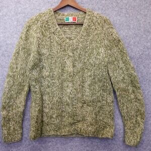 Vintage Italian Mohair Sweater Womens S Moss Green Fuzzy Cable Marled TAM ITALIA